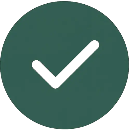 Cercle vert avec une coche noire, design minimaliste et moderne.