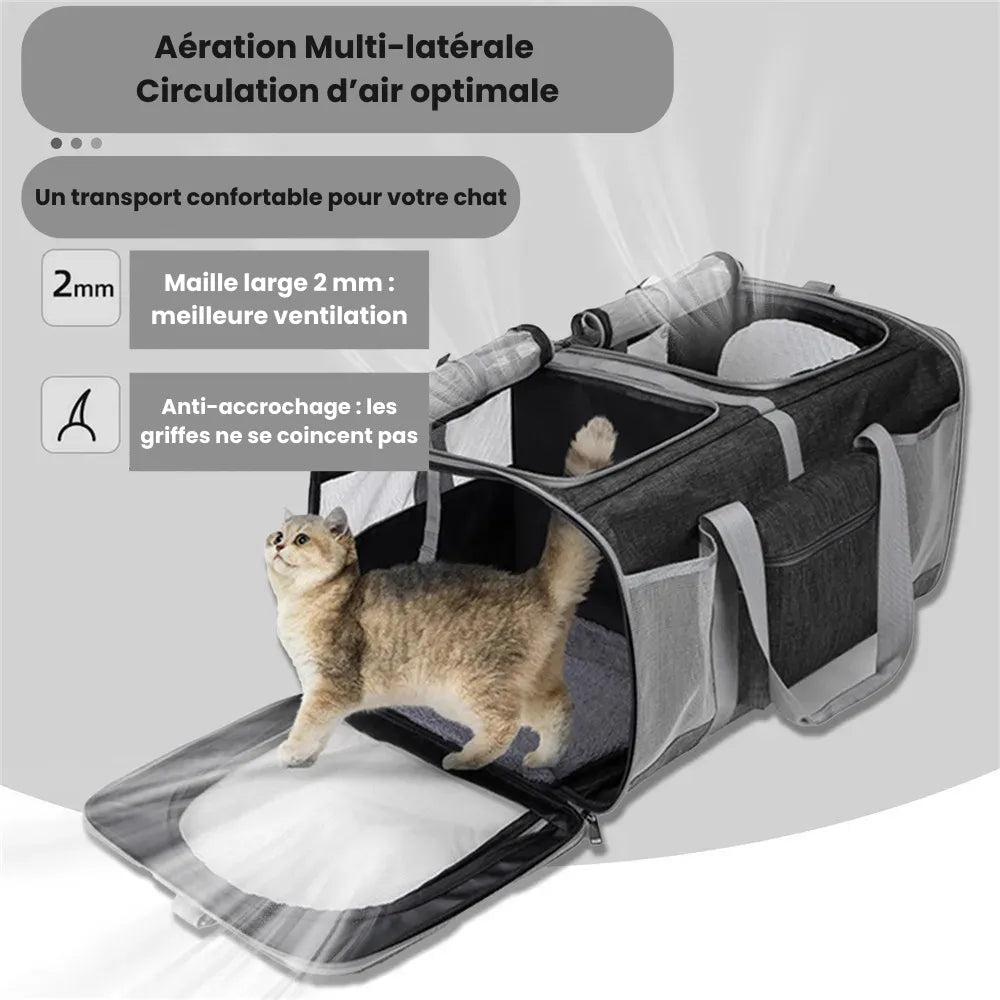 Sac de Transport pour Chat à Roulettes gris