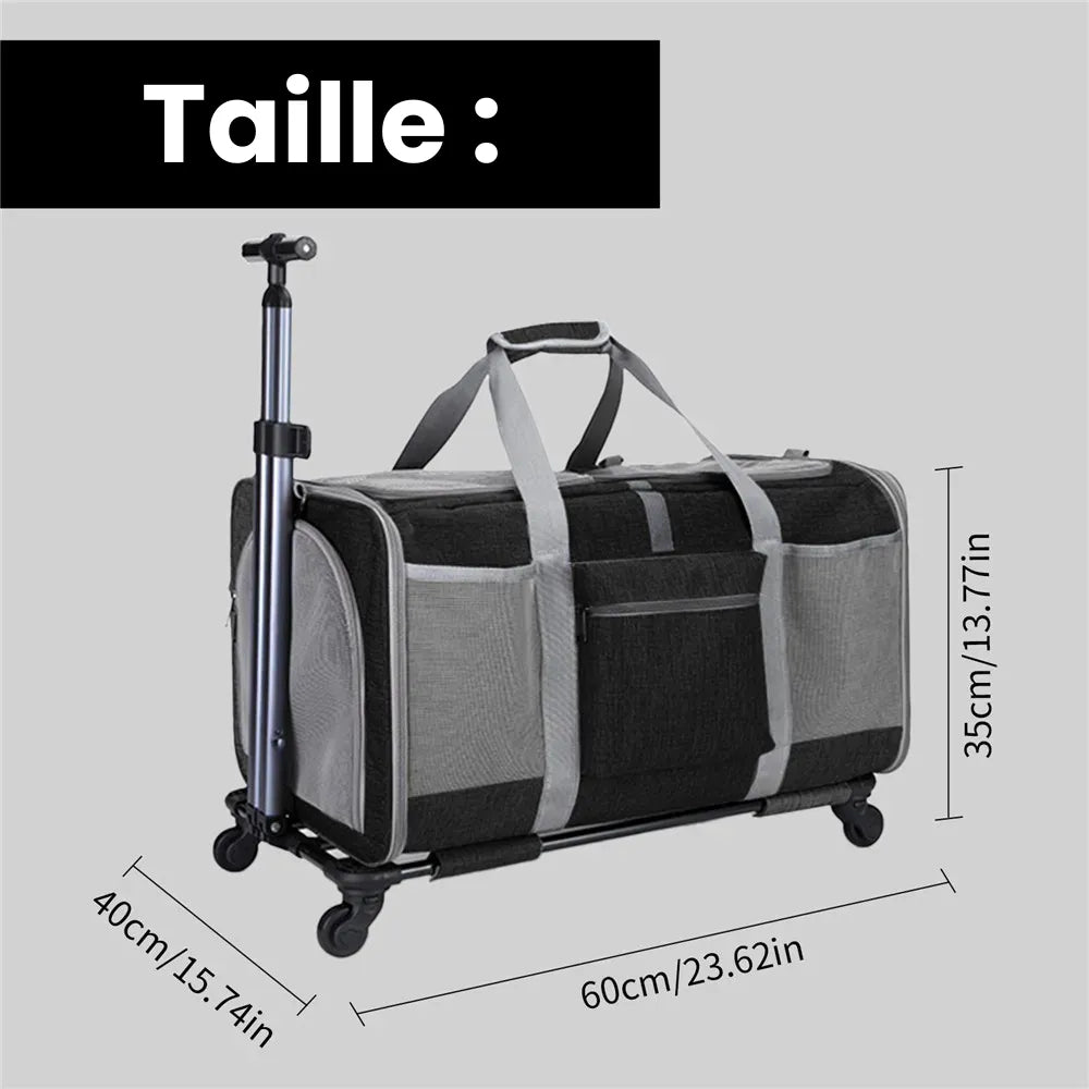 Sac de Transport pour Chat à Roulettes gris