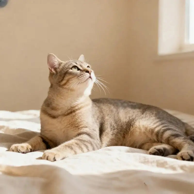 Chat tigré rayé sur literie blanche